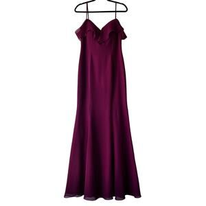 Madison‎ James Maxi Strappy Formal Gown Prom Dress Long burgundy Sheer Size 10